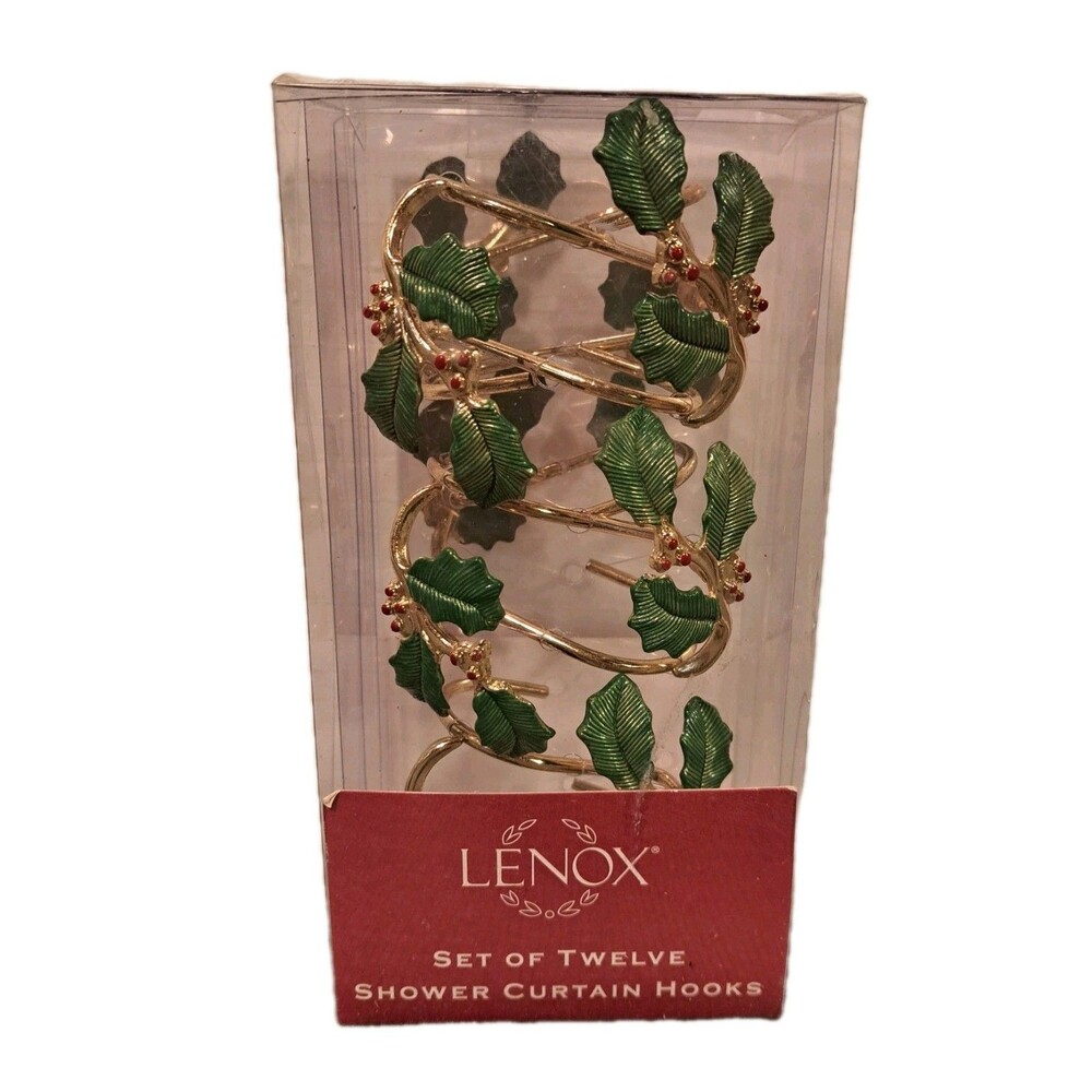 NEW IN BOX Set of 12 Lenox Christmas Holiday Holly Berry Shower Curtain Hooks